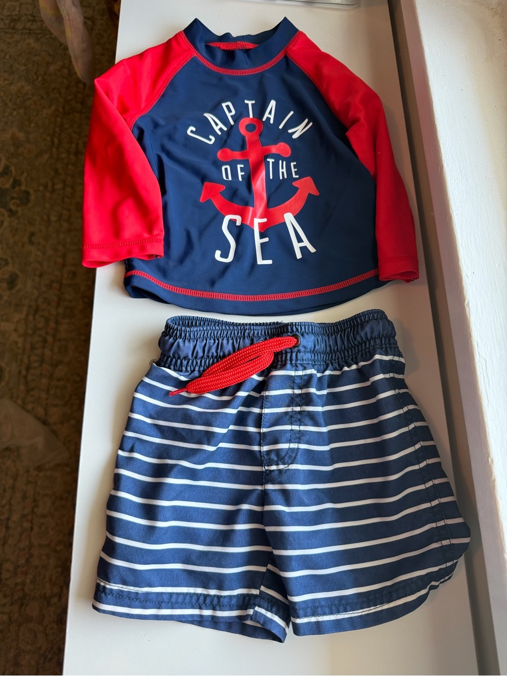 Baby Toddler Navy & Red 'Captain of the Sea' Rash Guard Set 12months
